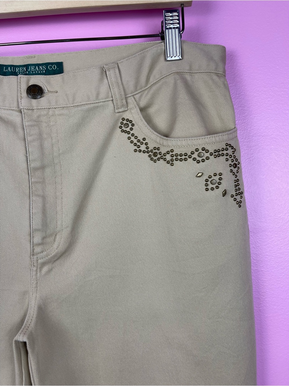 Lauren Jeans Co Ralph Lauren Bootcut Pants 14 Khaki Floral Studs - Picture 6 of 9